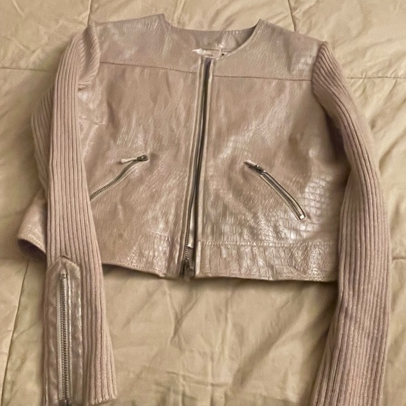 Phosphorus brand leather jacket with knit sweater sleeves - Picture 1 of 3